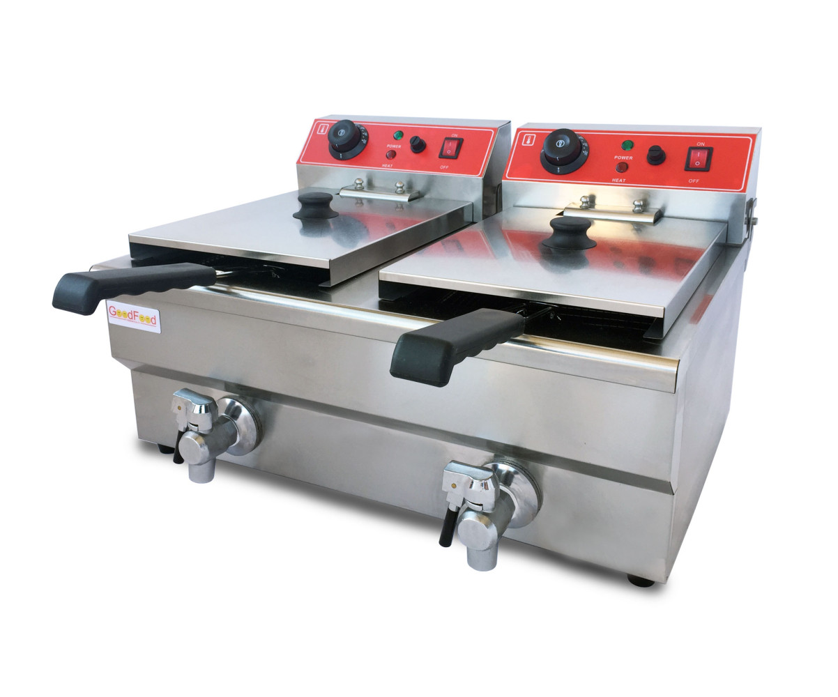 Фритюрниця подвійна електрична професійна GoodFood EF88 RED із краном